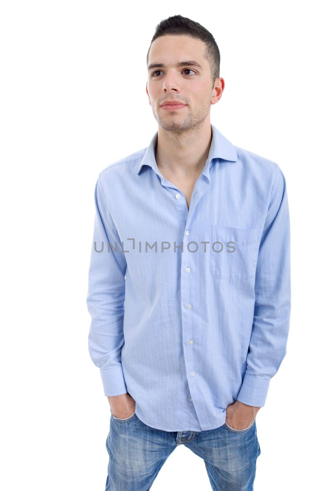 young casual man portrait, isolated on white