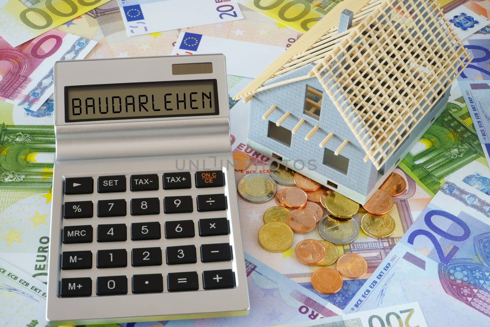 The word building loan on display of a calculator