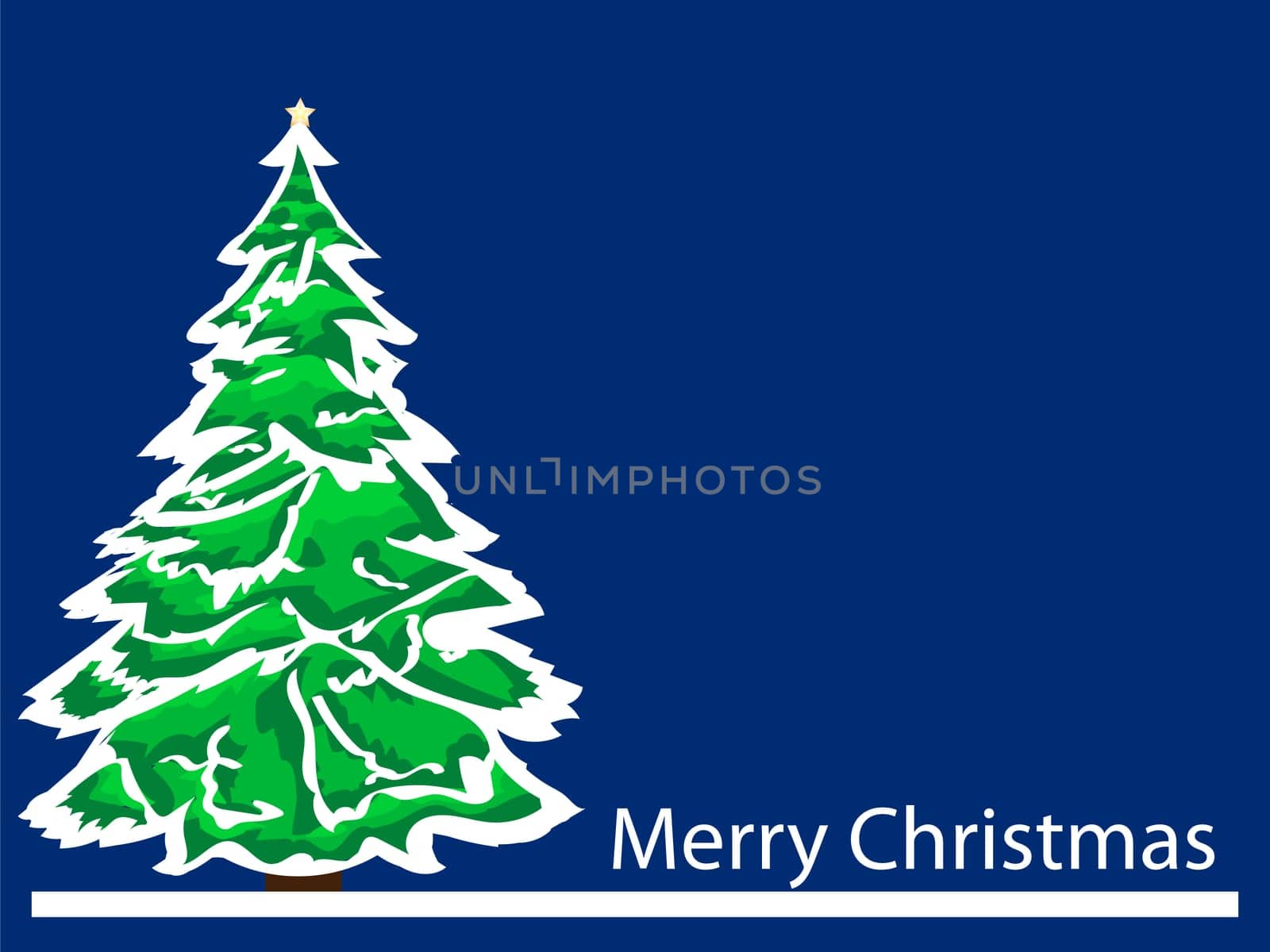 Merry Christmas green tree on blue vector background