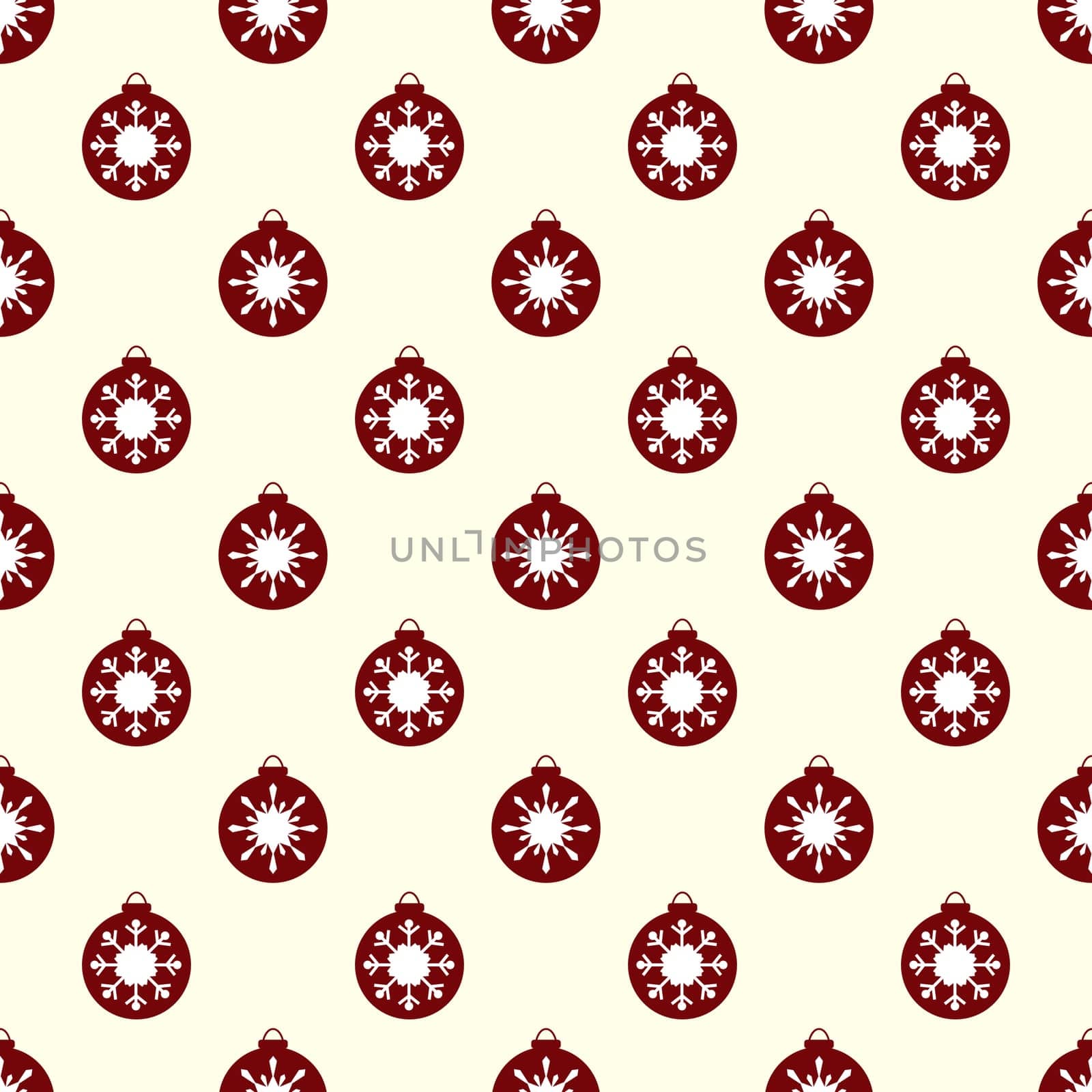 Red Christmas balls with white snowflakes holiday vector background seamless pattern