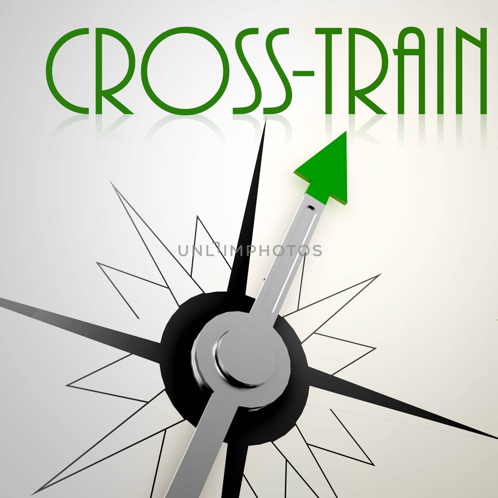 Cross train on green compass. Concept of healthy lifestyle