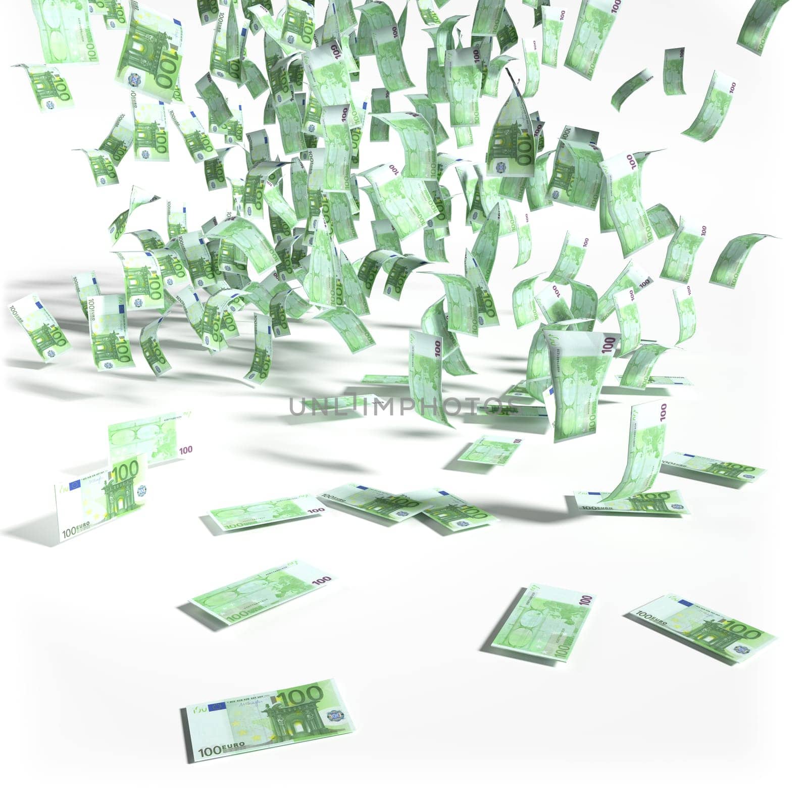 Rain of money from 100 euro notes
