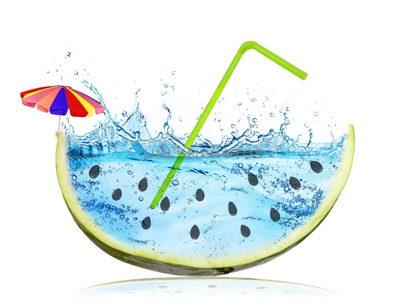watermelon slice and water splash isolated on white. Summer holiday concept