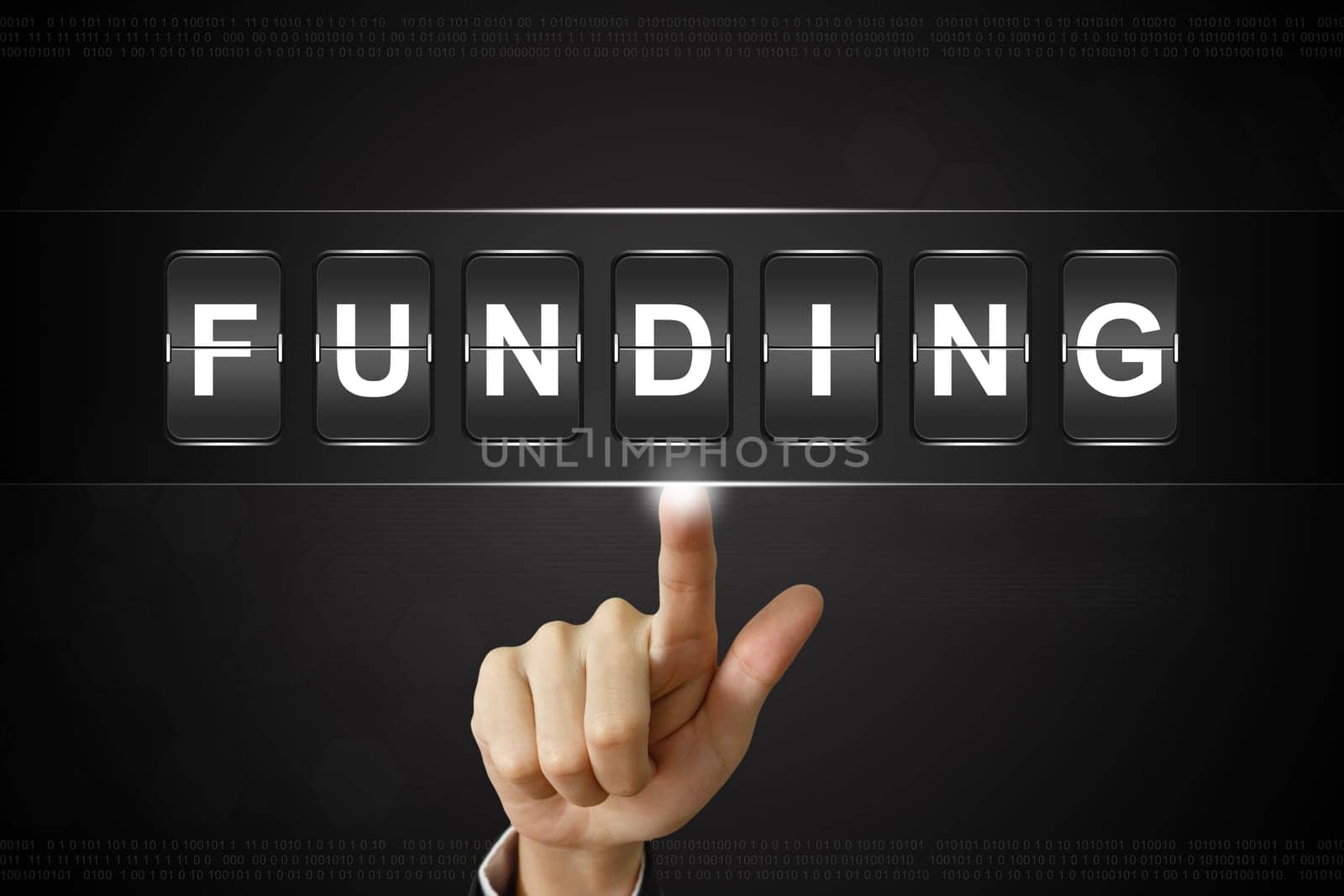 business hand pushing funding on Flipboard Display