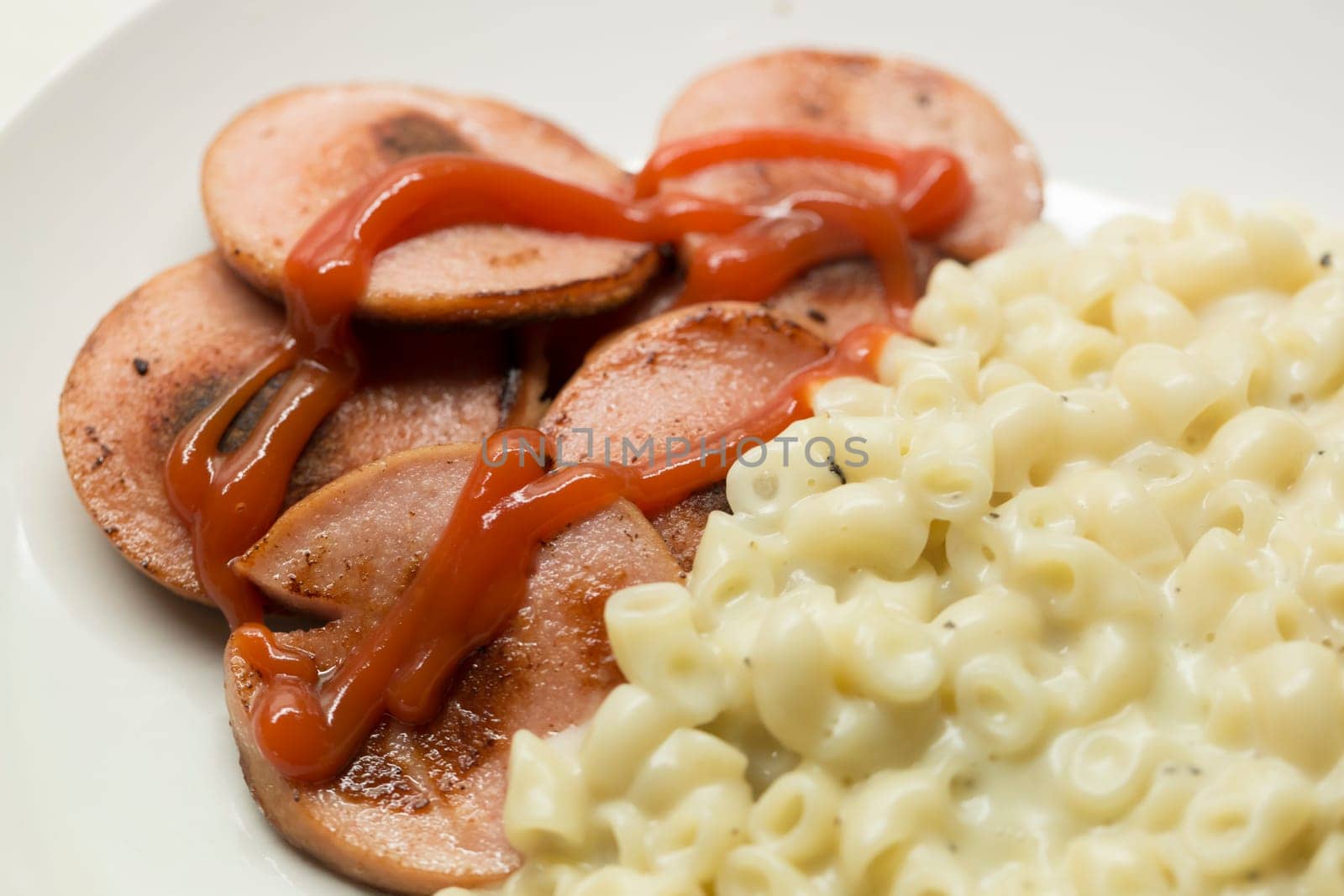 Swedish Falukorv sausage with stewed macaronis.