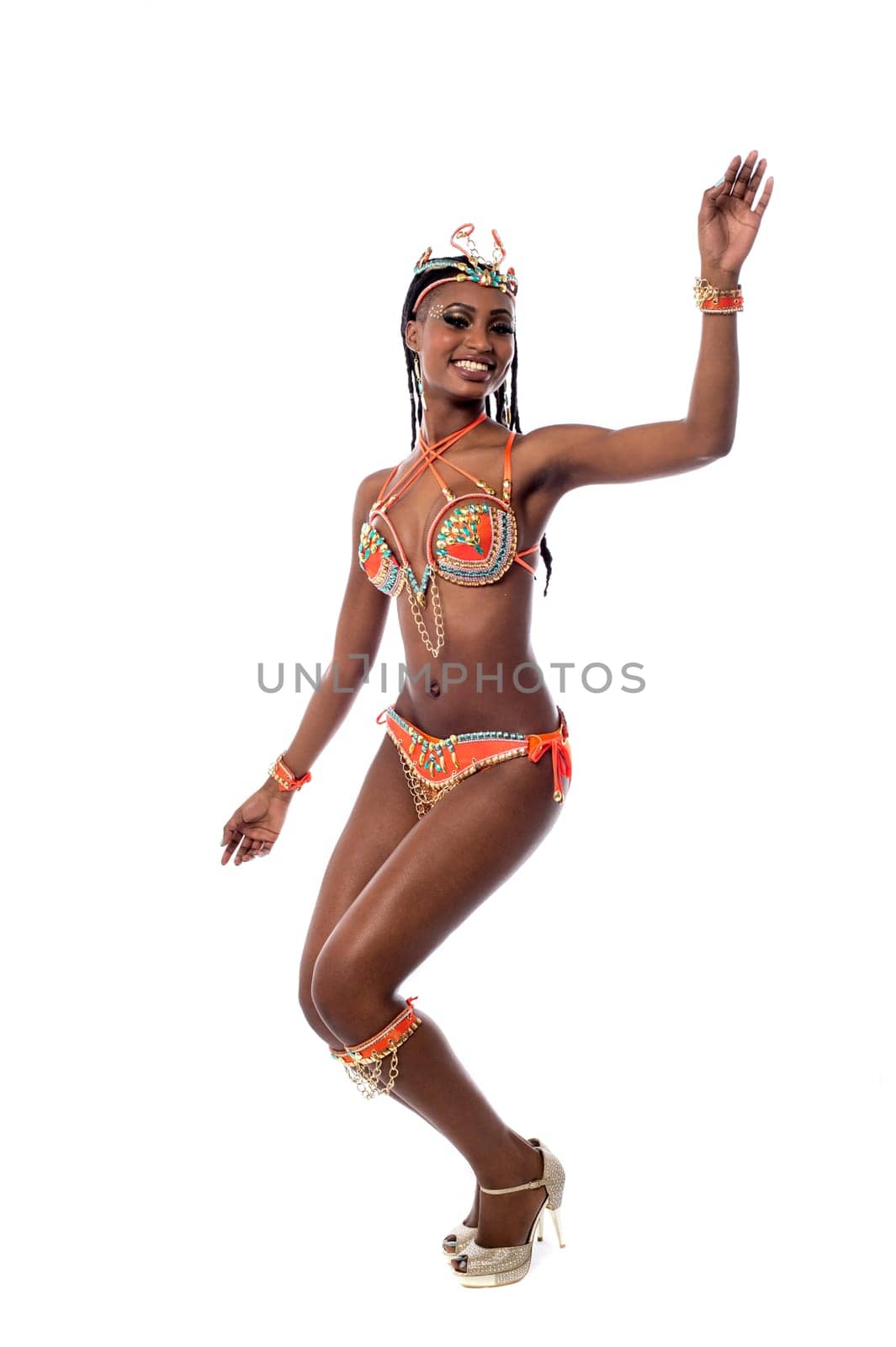 Female samba dancer isolated on white background