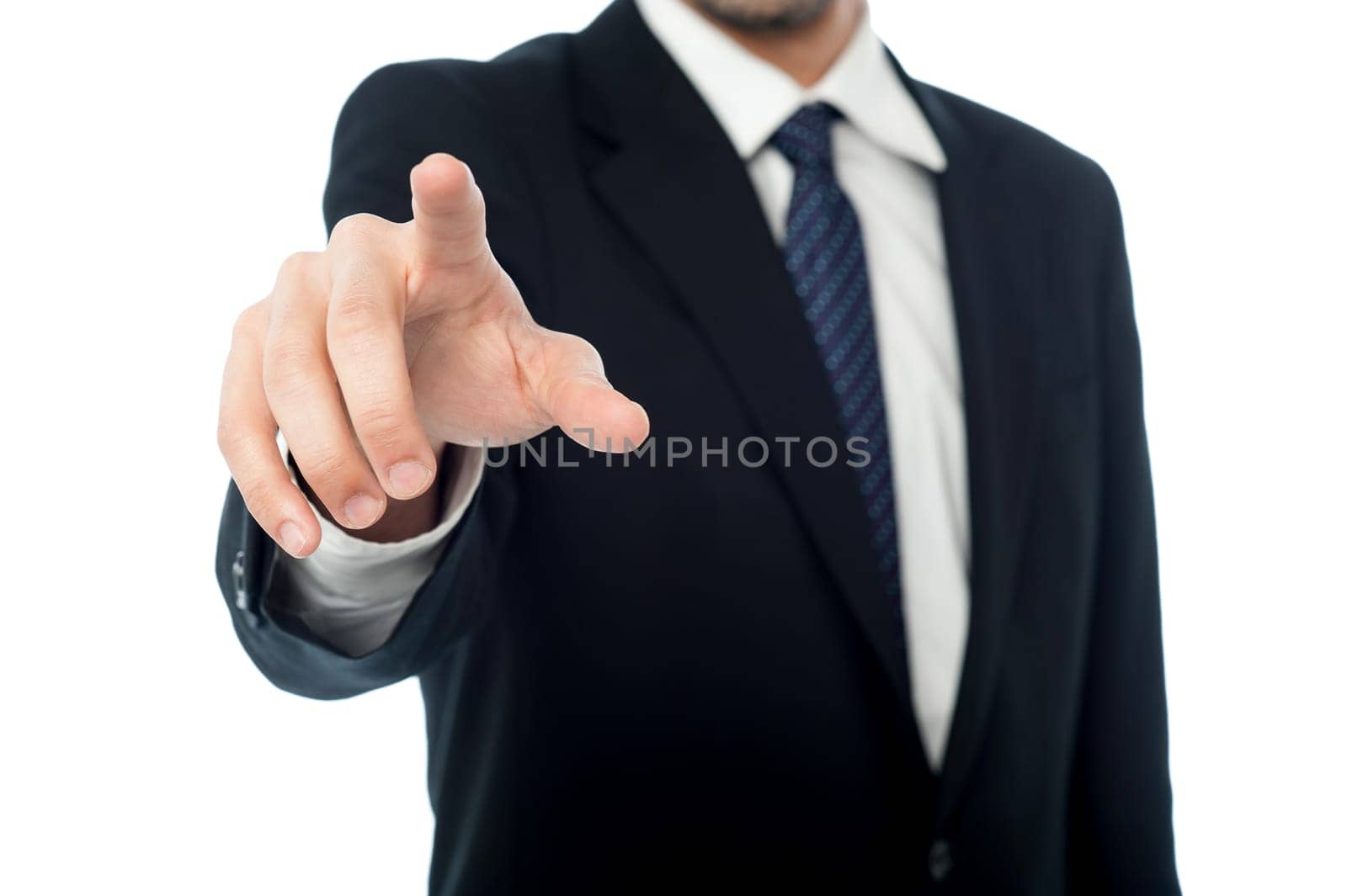 Corporate person touching virtual screen