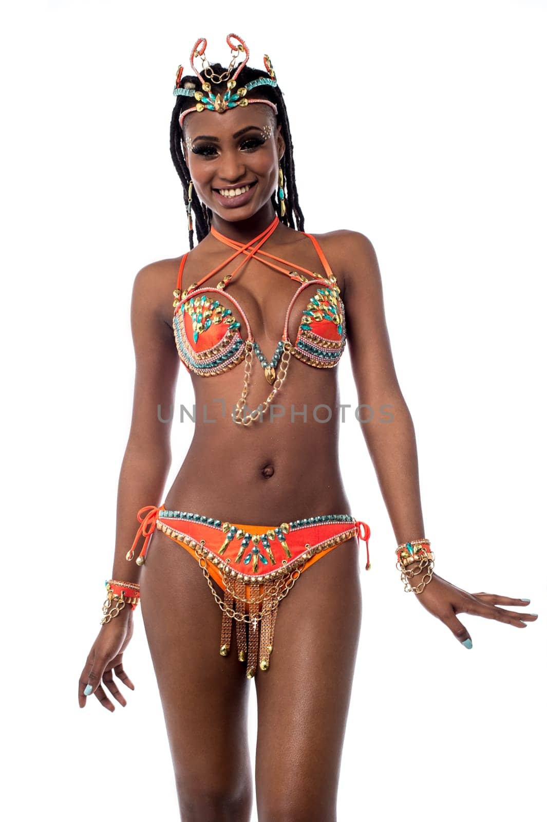 Samba dancer posing in her attire