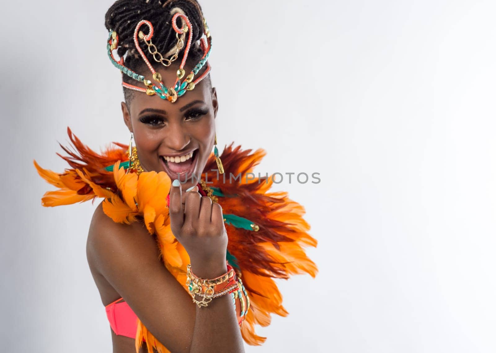 Cheerful female samba dancer posing