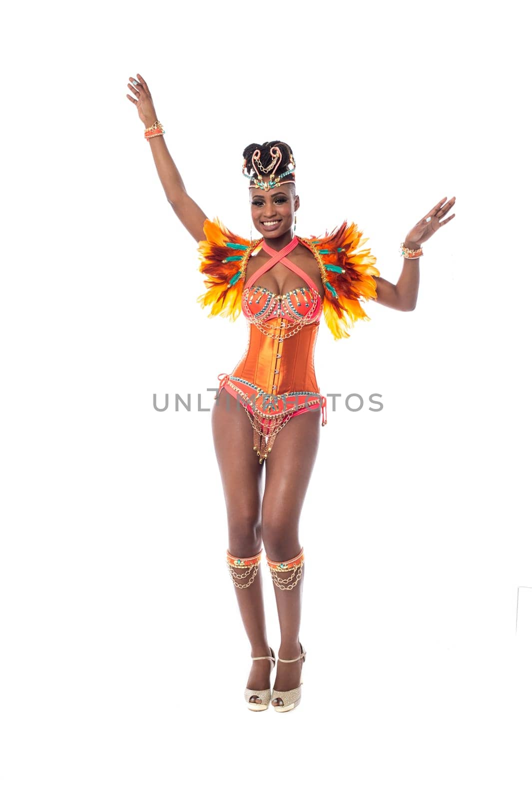 Full length pose of a dancing samba woman