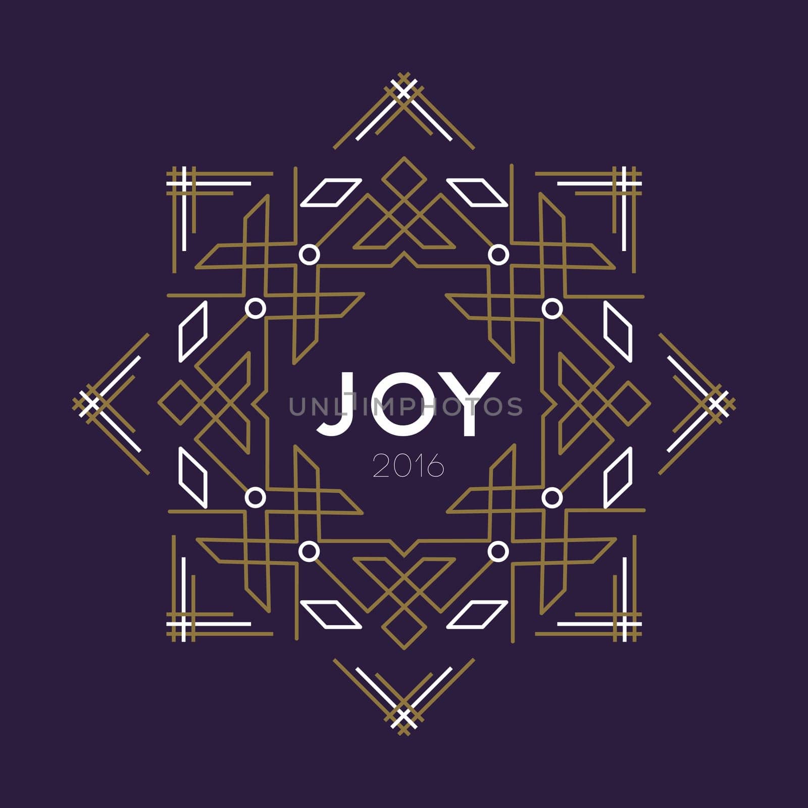 Happy new year 2016 greeting card frame for the holiday in art deco abstract line style with joy quote. EPS10 vector.
