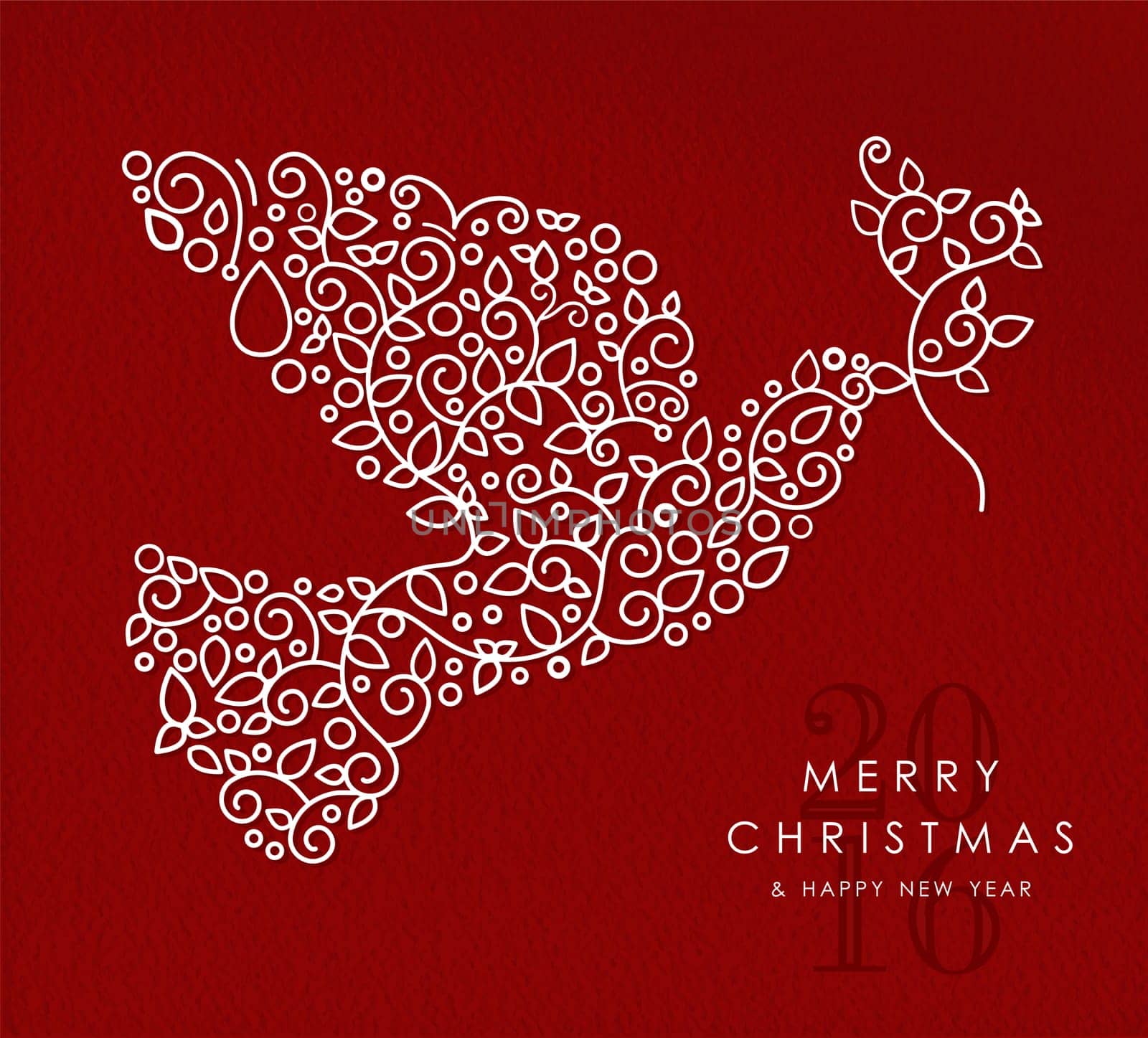 Merry christmas and happy new year art deco dove bird shape made in outline monogram style with simple xmas ornaments. Ideal for holiday card, poster, or party invitation. EPS10 vector.