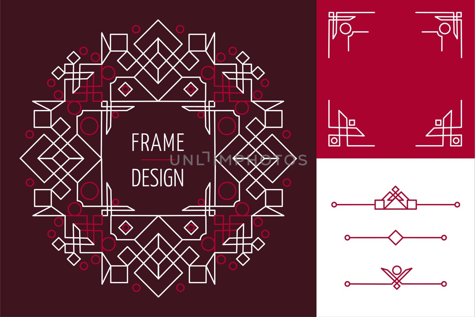 Set of art deco mono line frame designs and lettering geometry elements. Ideal for making own greeting card. EPS10 vector.   .
