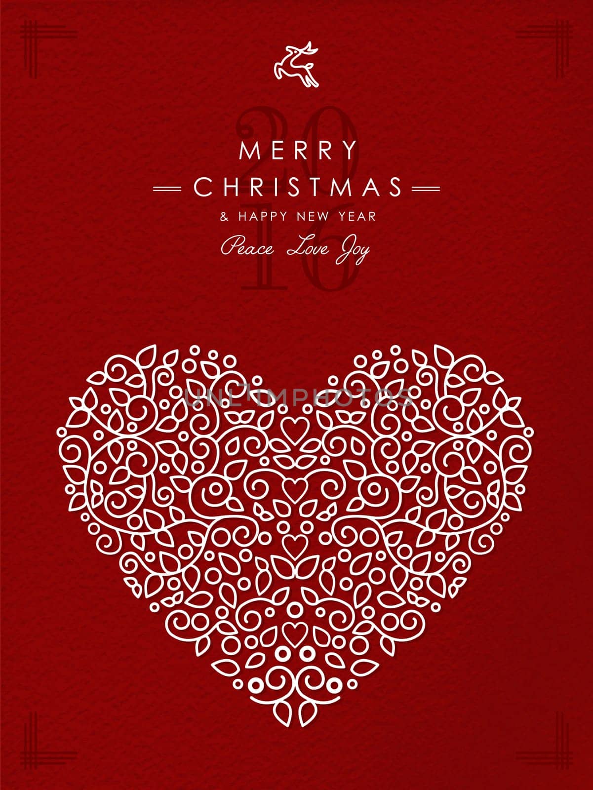 Merry christmas and happy new year art deco heart shape made in outline monogram style with simple xmas ornaments. Ideal for holiday card, poster, or party invitation. EPS10 vector.
