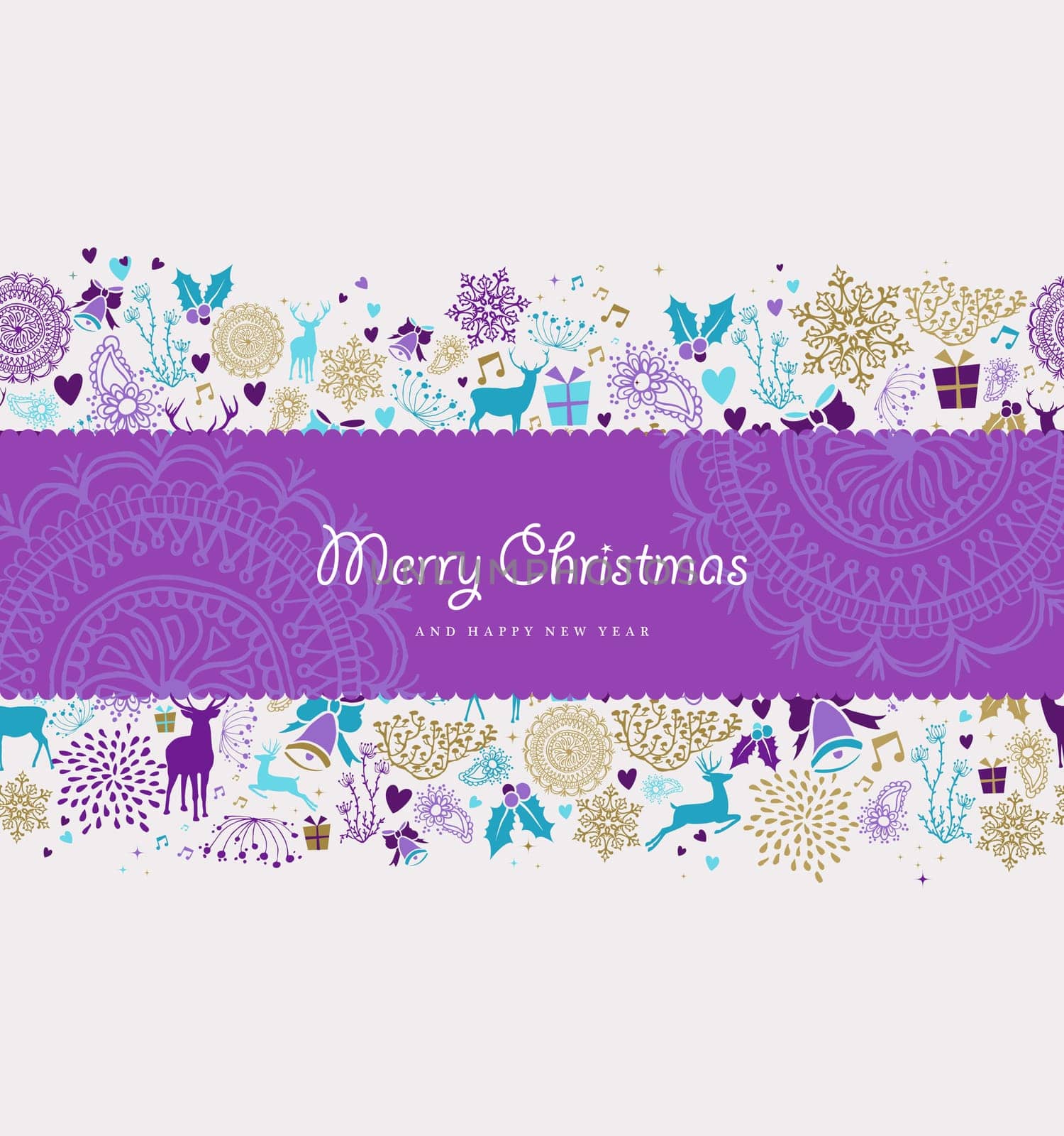 Merry christmas happy new year label with vintage deer and holiday elements. Ideal for xmas greeting card or party invitation. EPS10 vector.   .