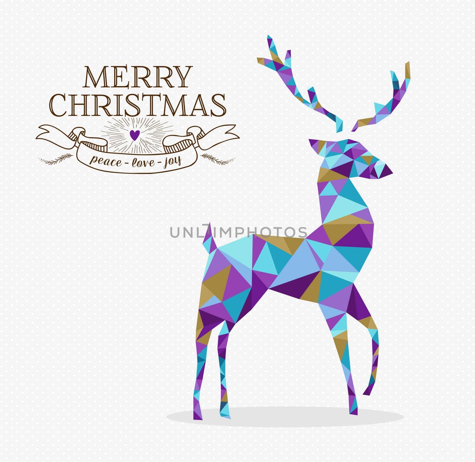 Merry christmas reindeer shape in triangle origami hipster style with text label. Ideal for xmas greeting card or holiday party invitation. EPS10 vector.
