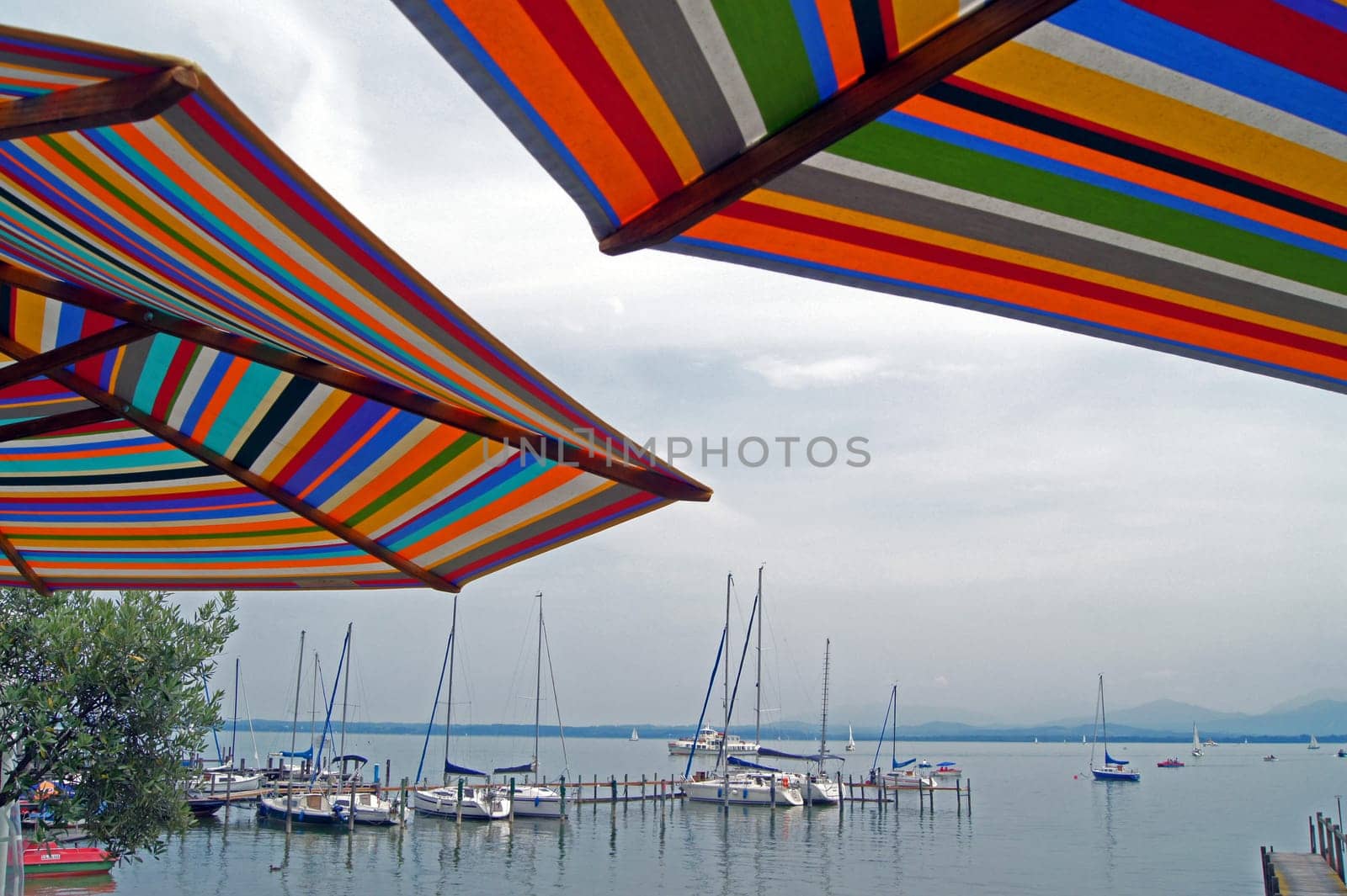 Colorful umbrellas at Lake Chiemsee