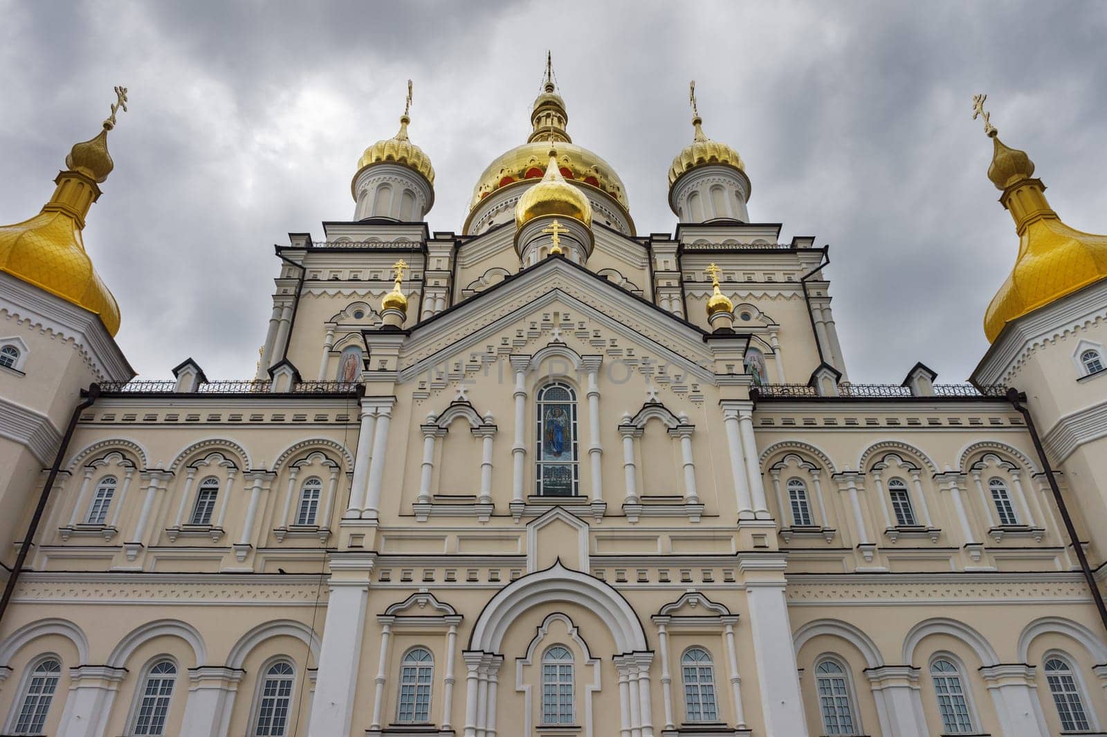 monastery in the town of Pochaev on the sky background