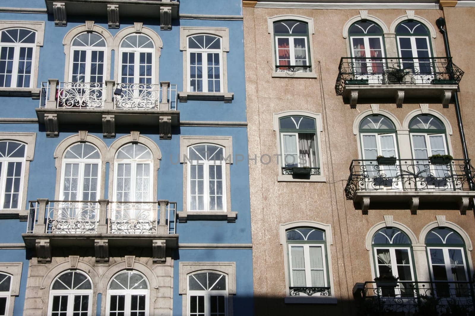Colorful building of famous down town district in Lisbon, Portugal