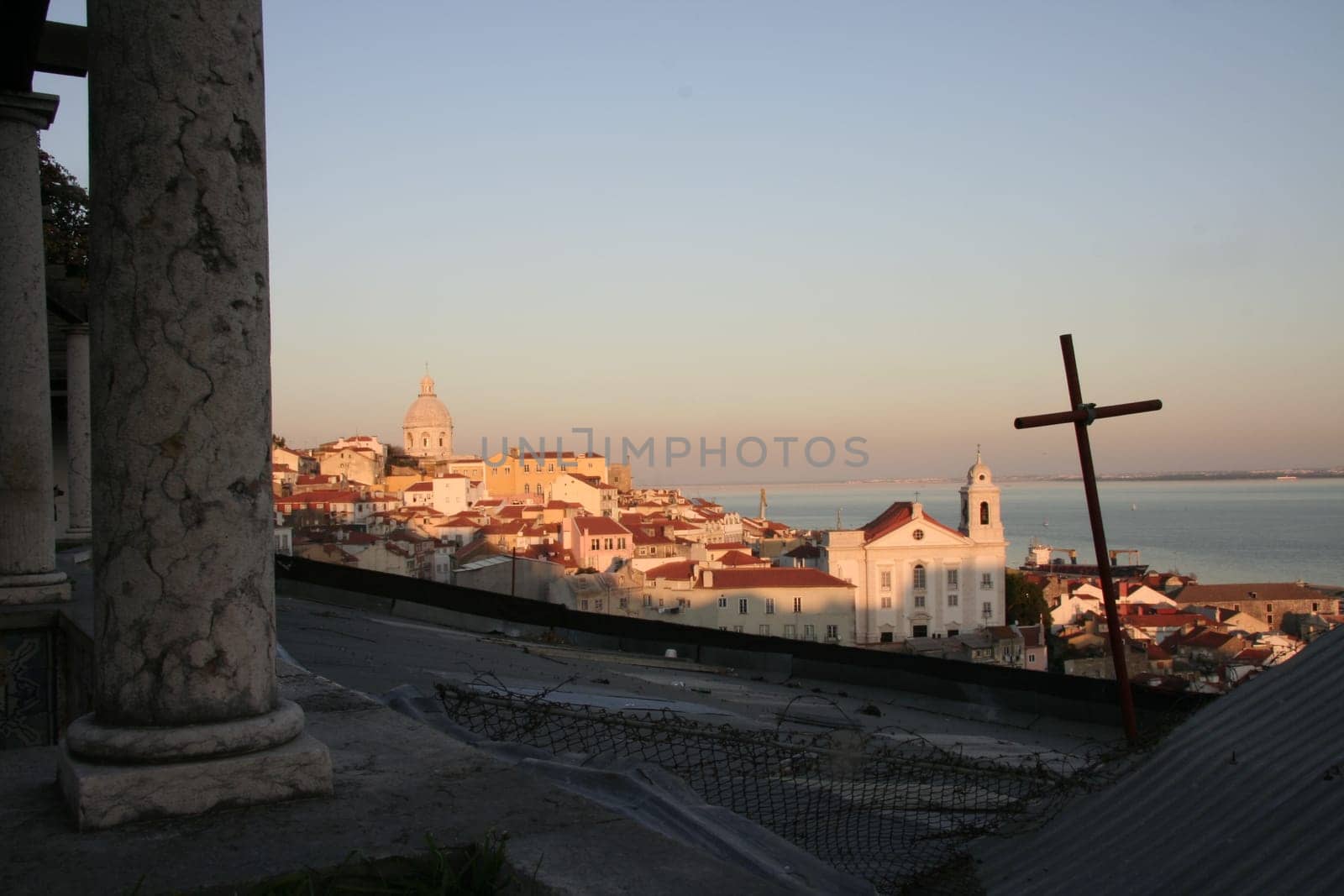 Alfama district from the miradouro viewpoint in the central Lisbon at dusk, Portugal
