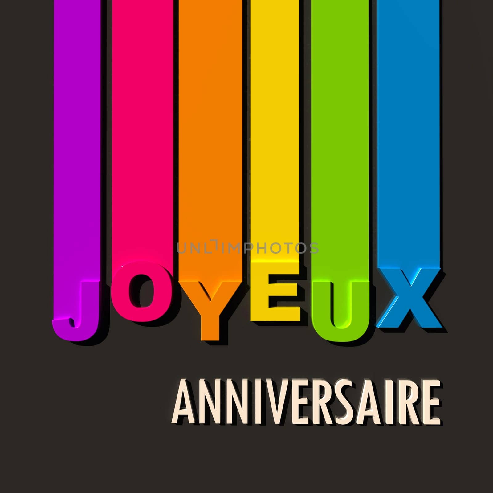 Multicolored sign on black background with the words Happy Birthday in French