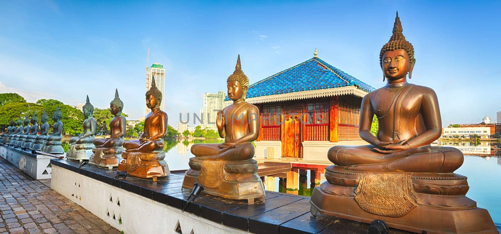 Seema Malaka temple on Beira Lake. Colombo, Sri Lanka. Panorama