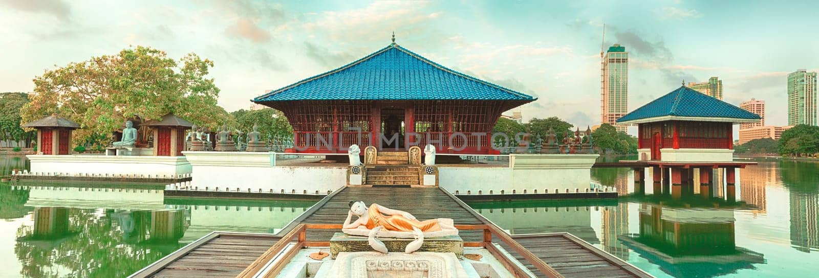 Seema Malaka temple on Beira Lake. Colombo, Sri Lanka. Panorama