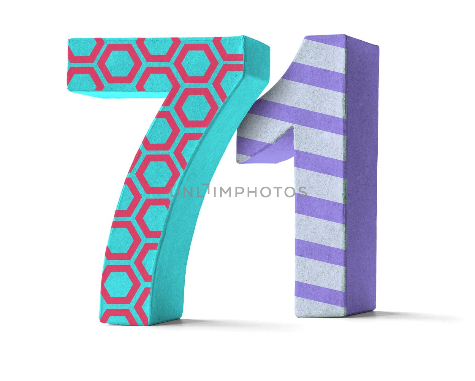 Colorful number made of cardboard - number 71