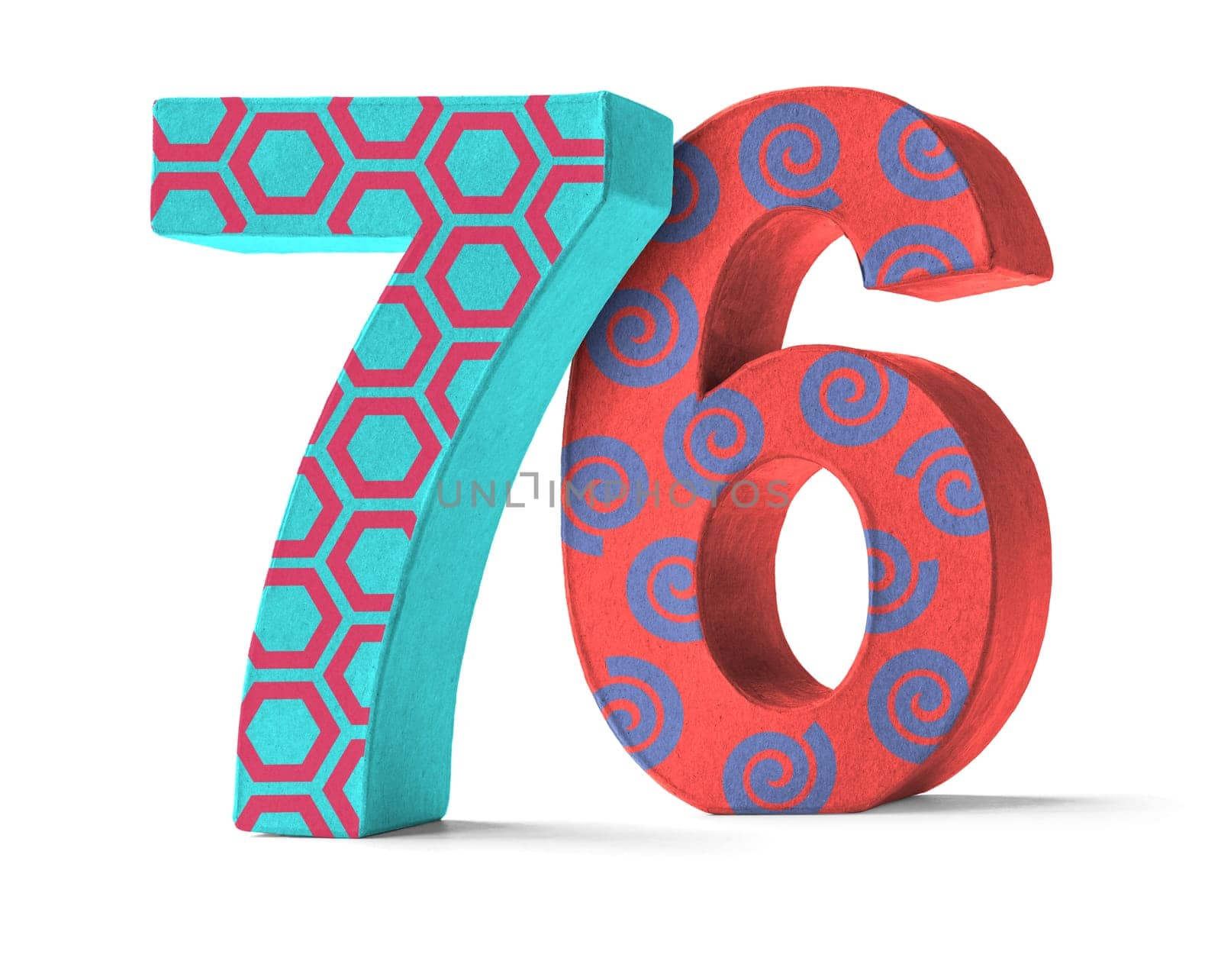 Colorful number made of cardboard - number 76
