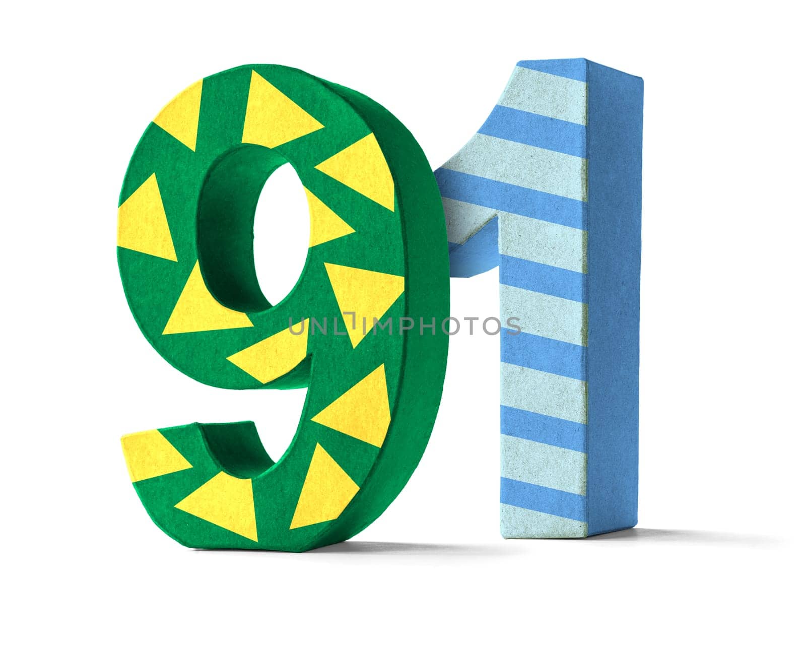 Colorful number made of cardboard - number 91