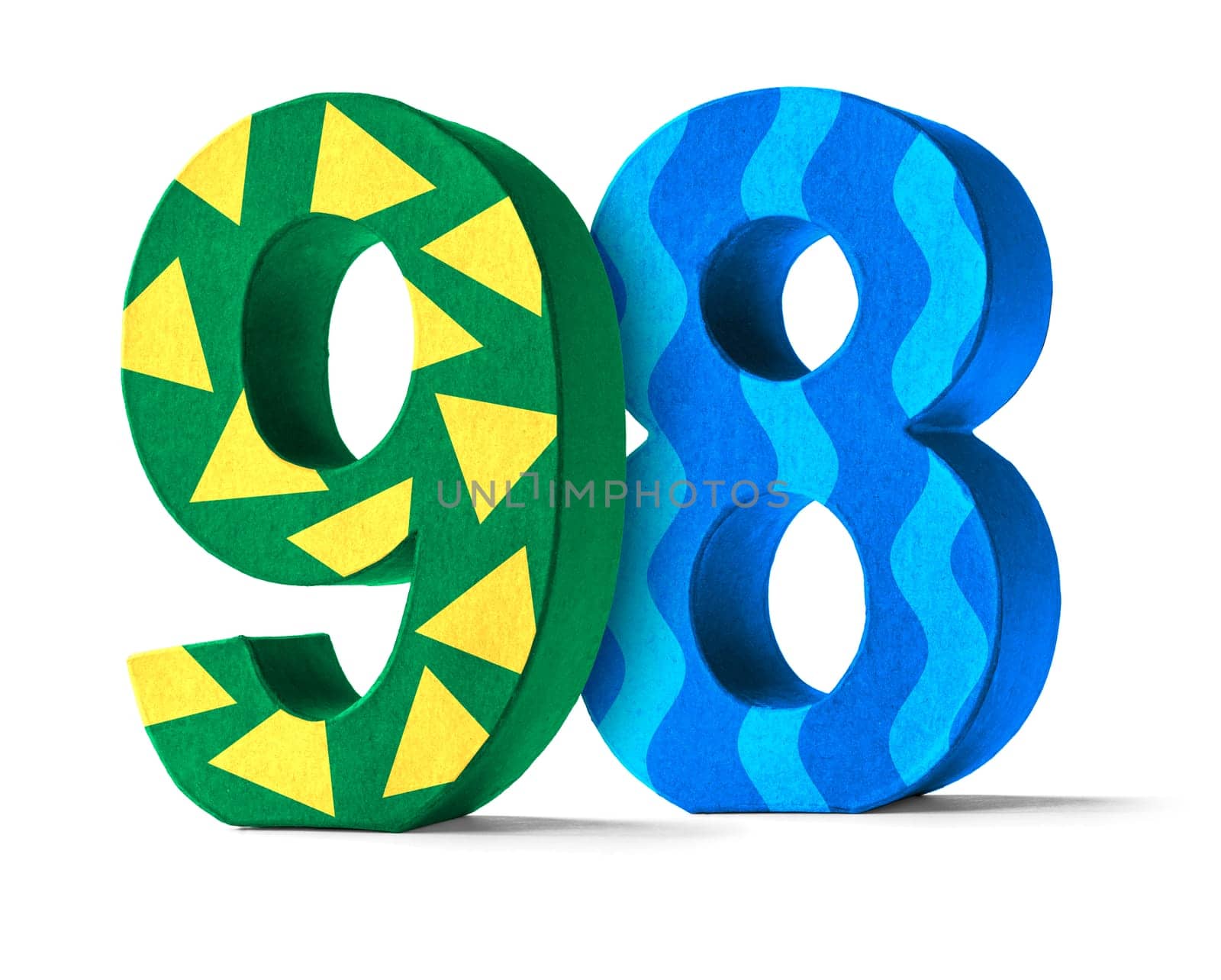Colorful number made of cardboard - number 98