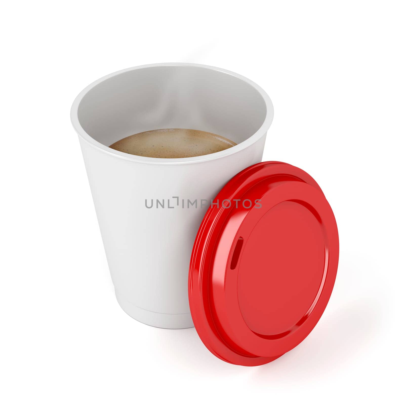 Opened paper coffee cup on white background