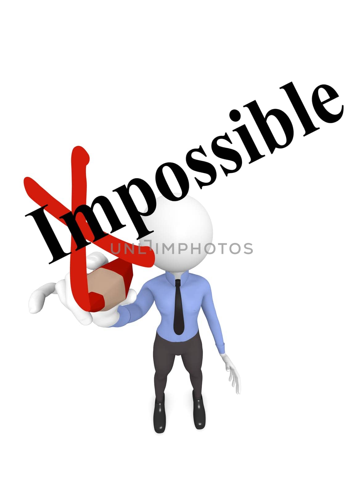 3d business man writing possible with a red pen on a board