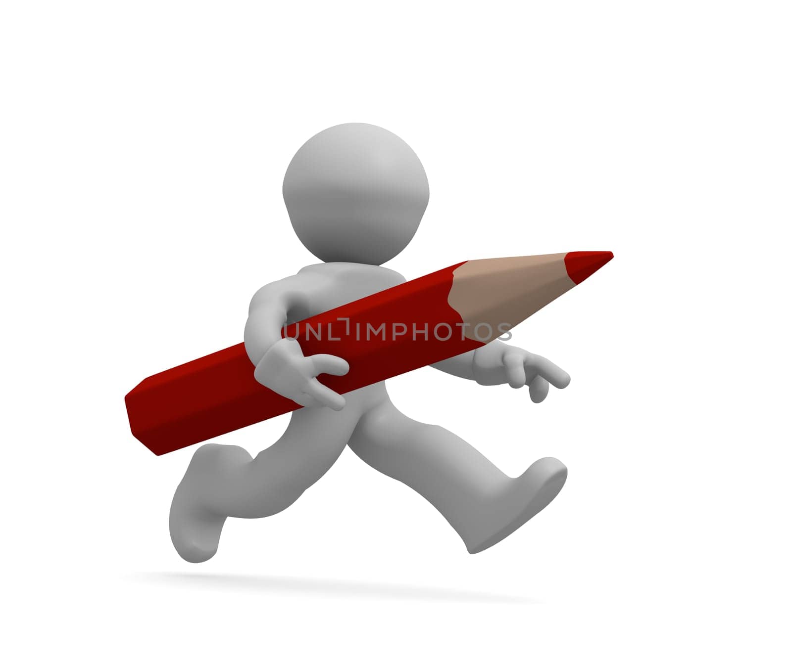 3d character running with a red pencil