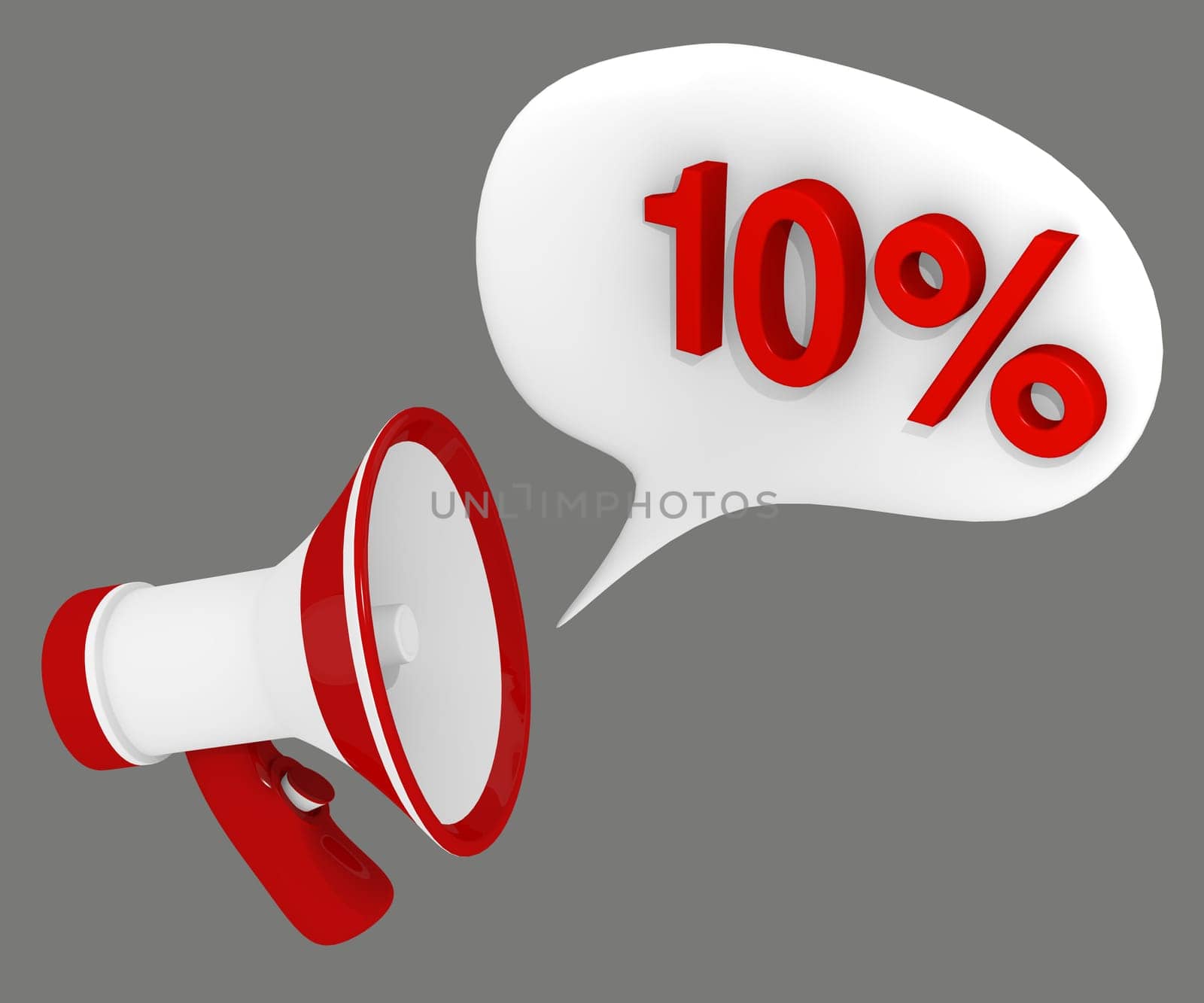 Megaphone and speech bubble with the words 10 percent off