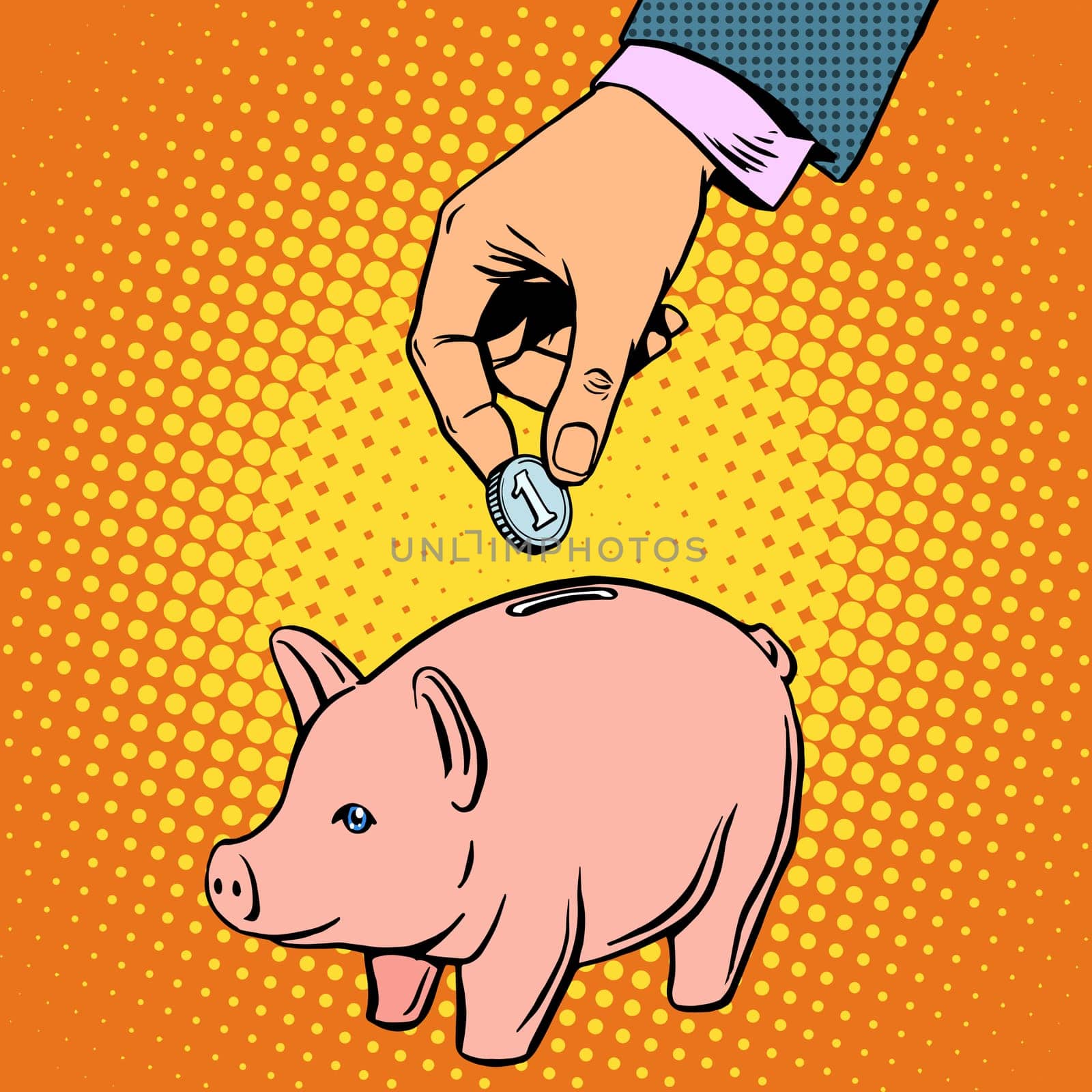 Piggy Bank contribution money pop art retro style. Banking Deposit business concept