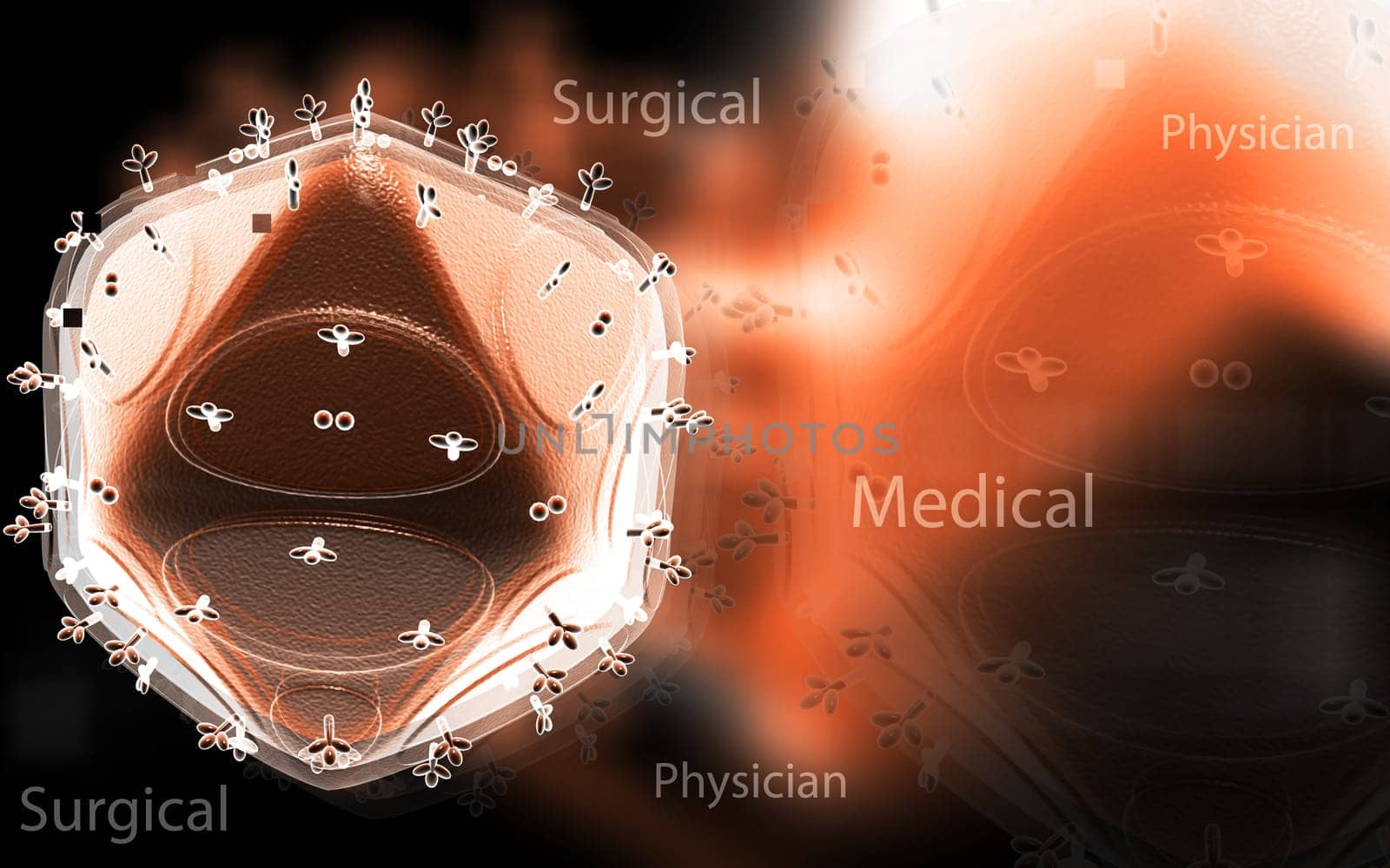 Digital illustration of HIV in colour background