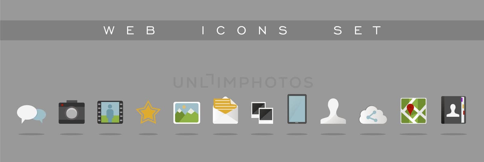Trendy website flat icons design set. Can be used for web layout and mobile app user interface. EPS10 vector file organized in layers for easy editing.