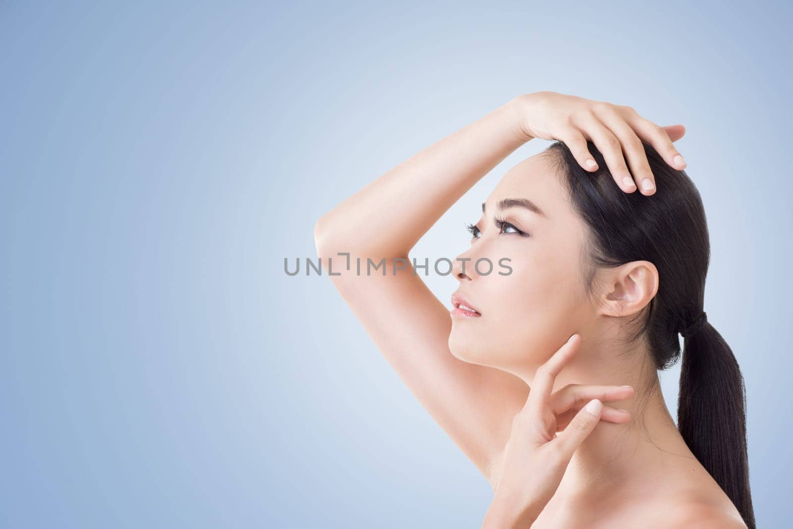 Asian beauty face, concept of glamour, makeup, healthcare etc.