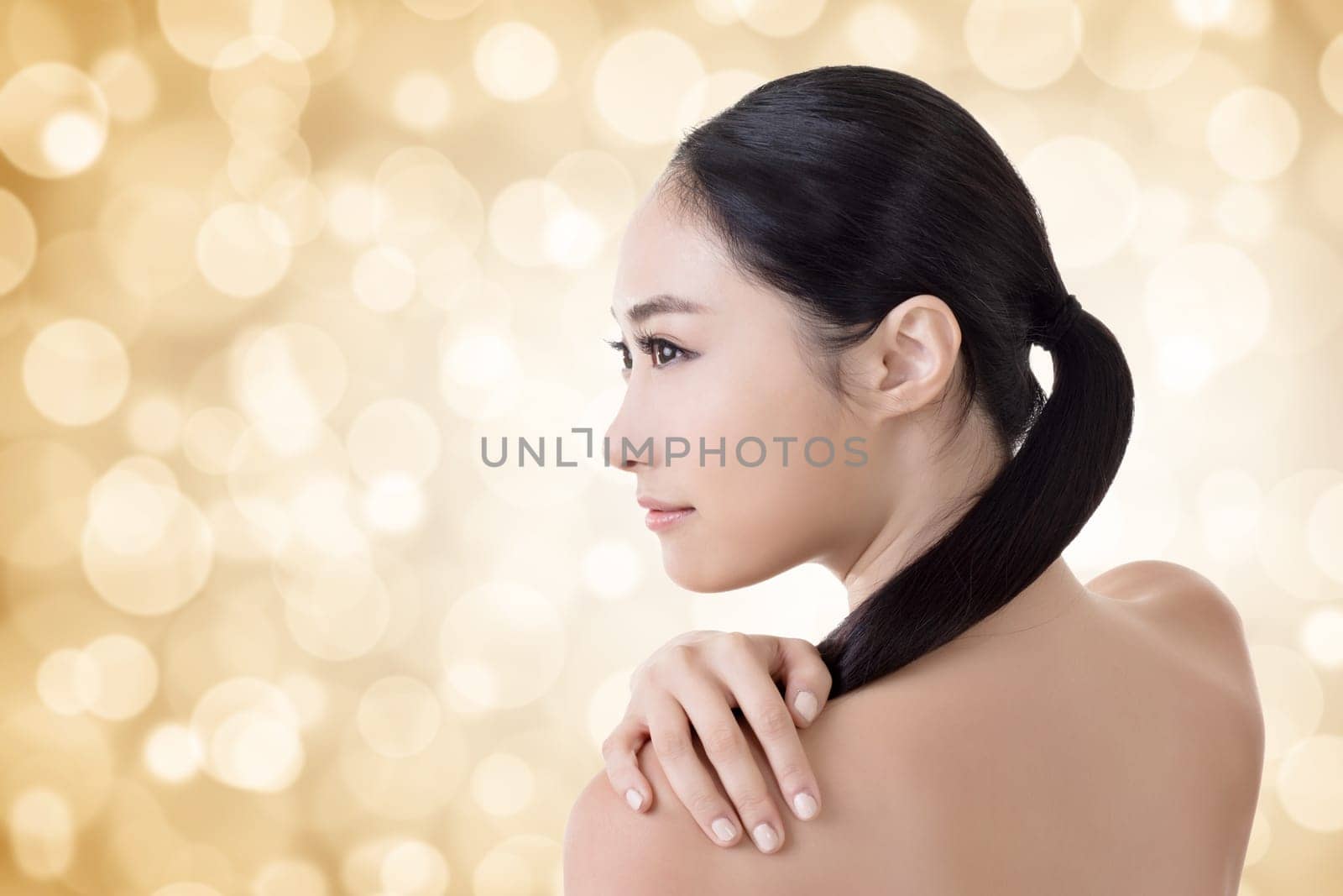 Asian beauty face closeup portrait with clean and fresh elegant lady.
