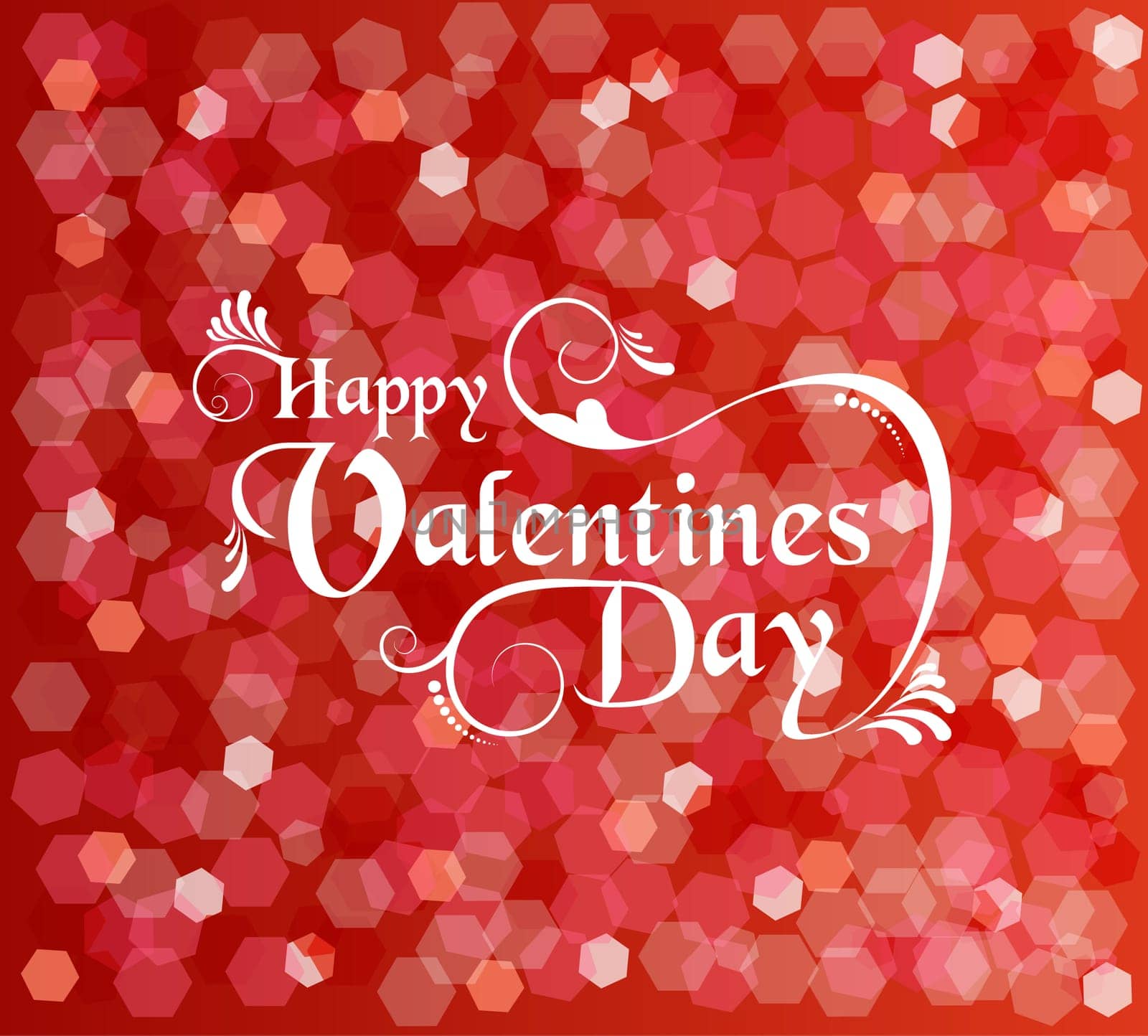 Happy valentines day card with ornament text and bokeh lights background. EPS10 vector.