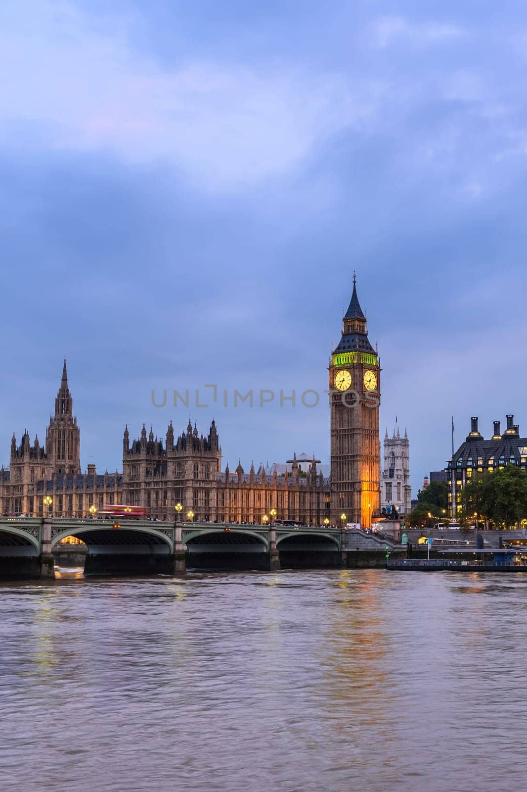 Big Ben Clock Tower and House of Parliament, London, England, UK, in the evening