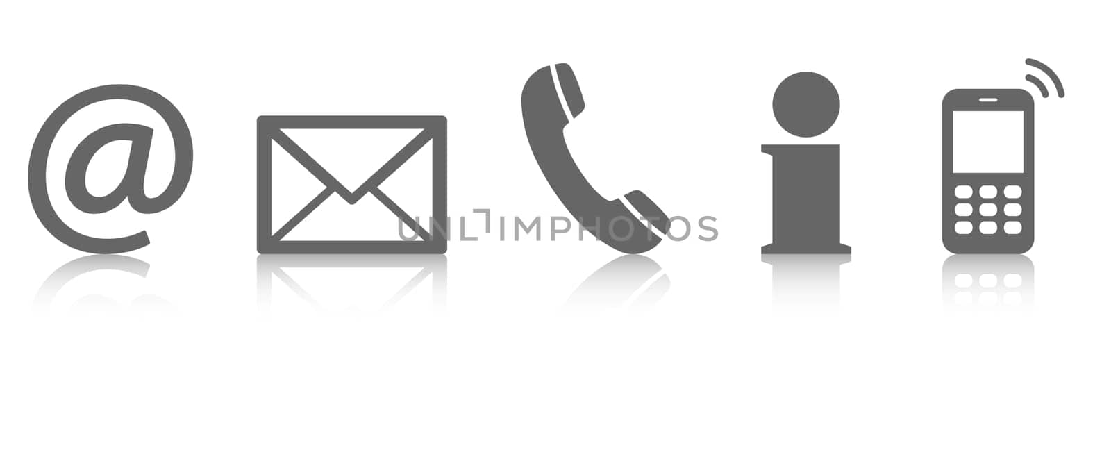Contact Us - set of gray colored icons with reflection