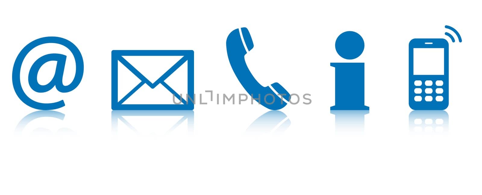 Contact Us - set of blue colored icons with reflection