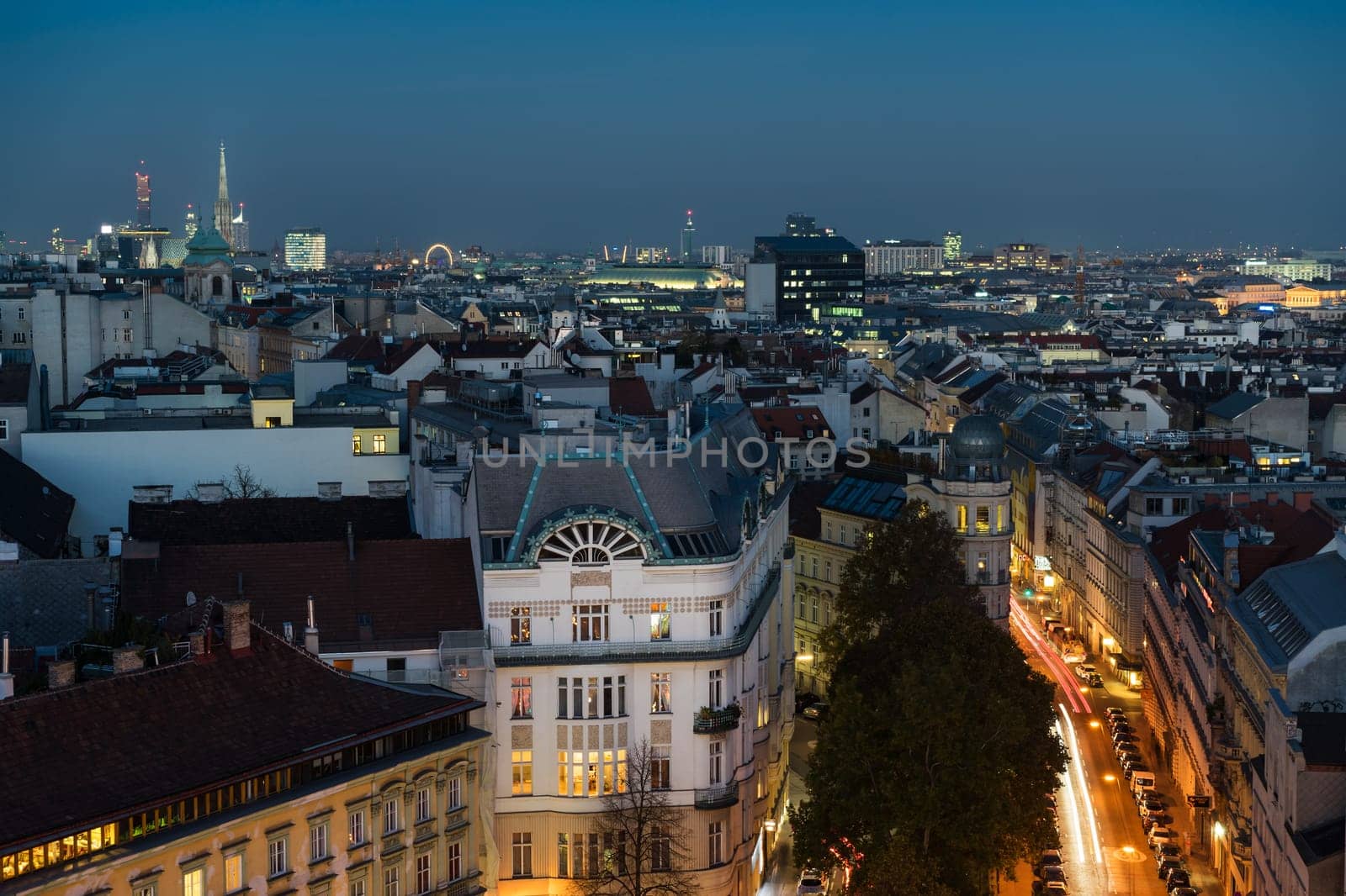 Vienna at night,panorama of the city from a bird's eye view