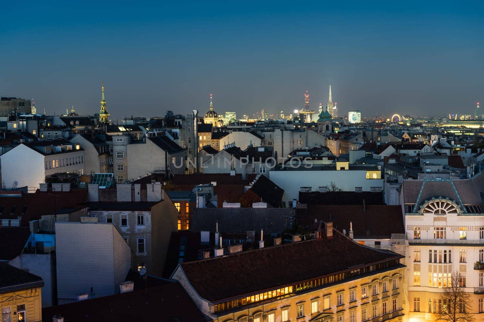 Vienna at night,panorama of the city from a bird's eye view