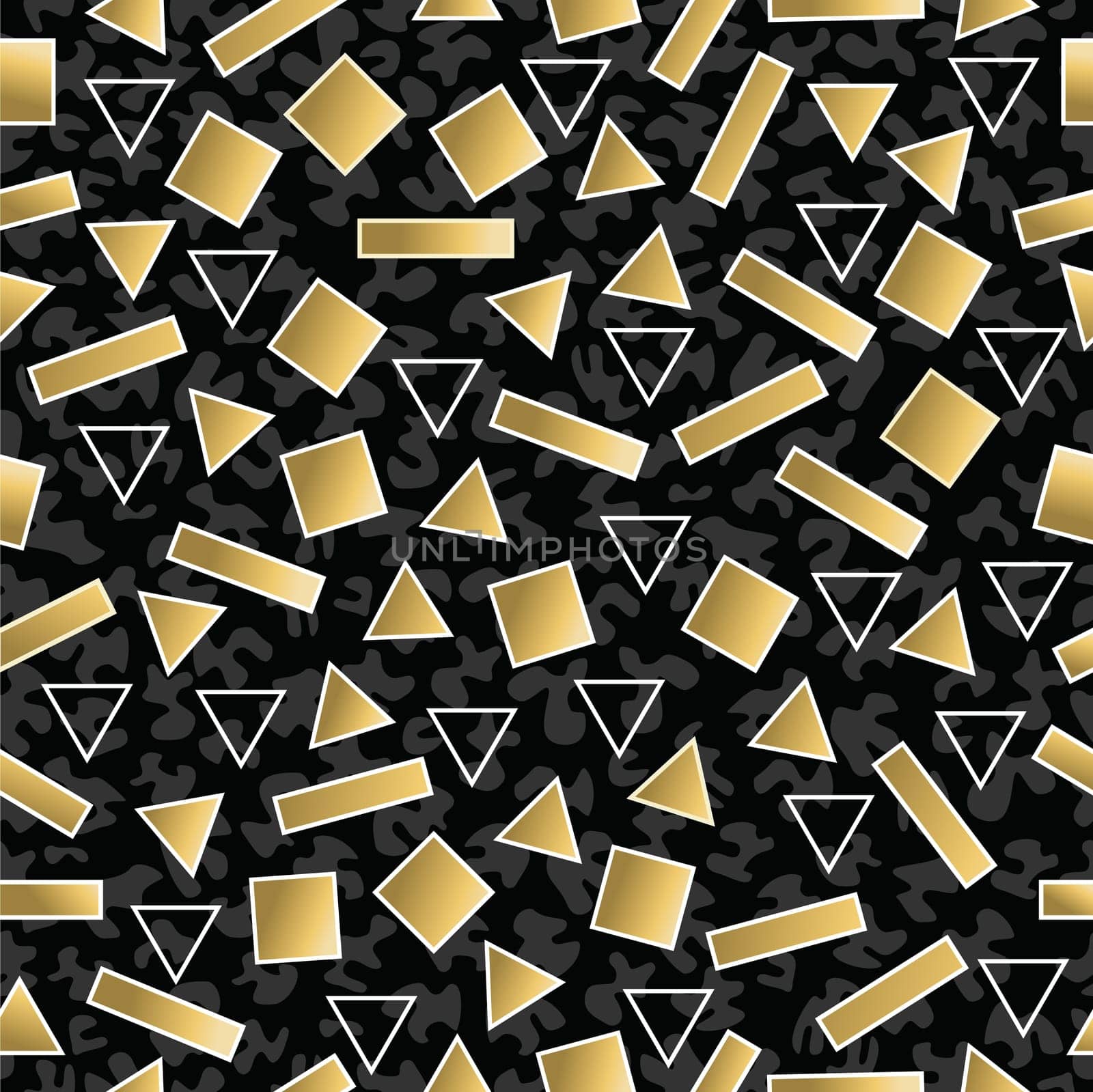 Retro vintage 80s geometry style seamless pattern in fancy gold color. Ideal for greeting card design, paper print and web background. EPS10 vector file.   .