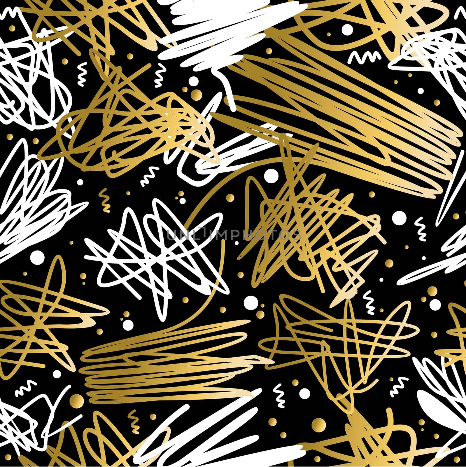 Fancy golden retro 80s fashion seamless pattern abstract scribble, doodle illustration background. Ideal for greeting card design, print or web. EPS10 vector file.