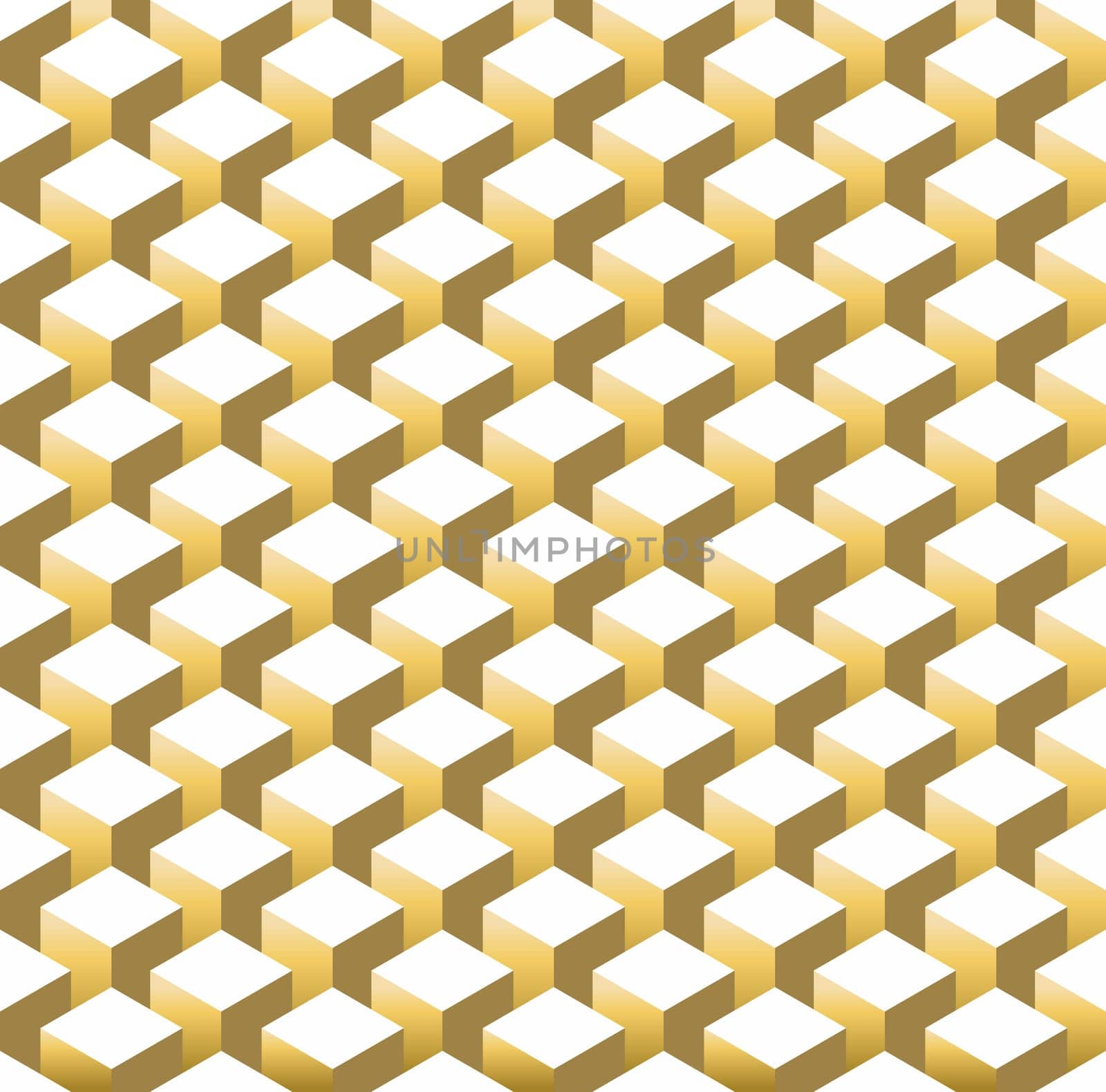 Abstract isometric 3d retro cube shape seamless pattern in gold metallic color. Ideal for greeting card design, paper print and web background. EPS10 vector file.   .