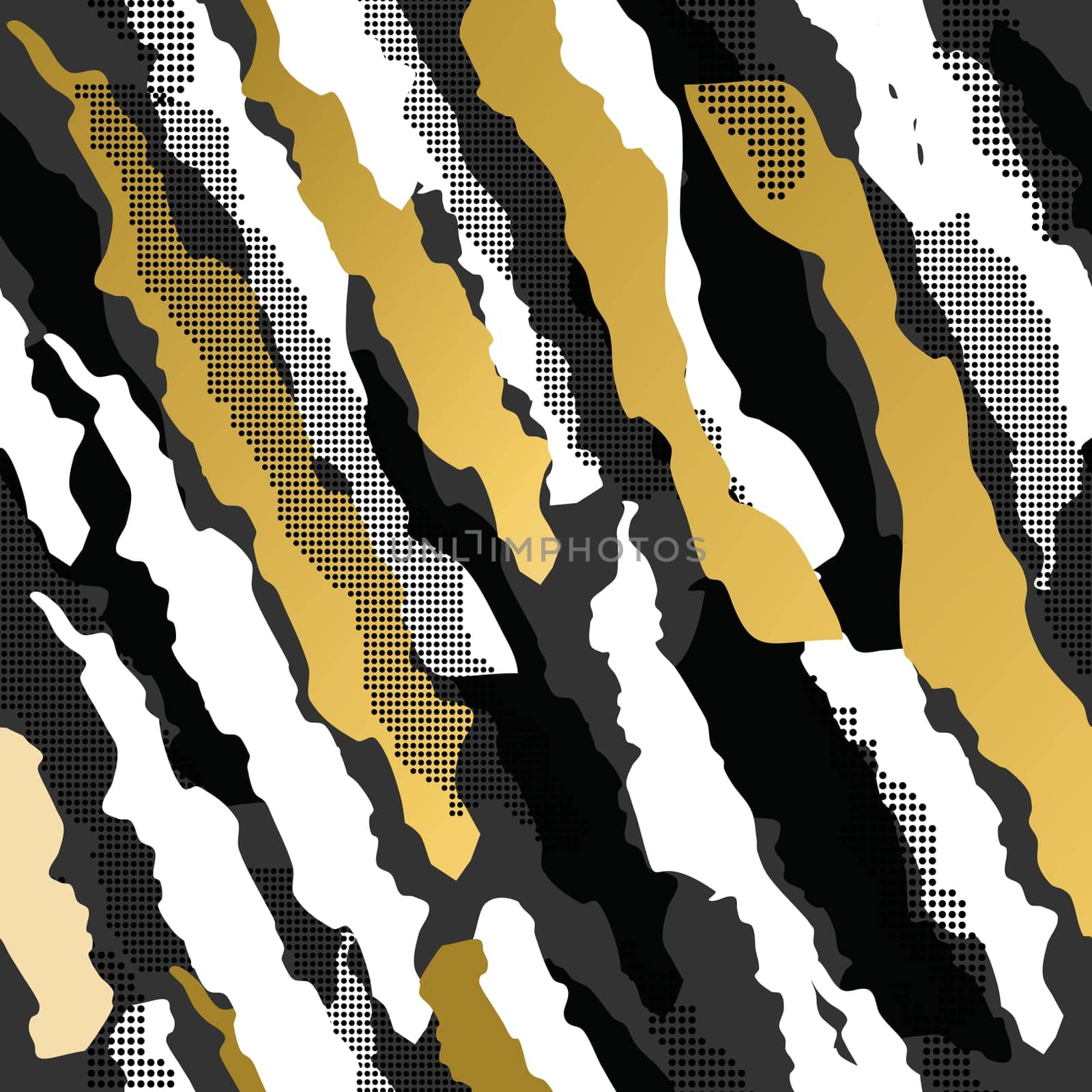 Fancy golden retro 80s fashion seamless pattern abstract vintage shapes illustration background. Ideal for greeting card design, print or web. EPS10 vector file.